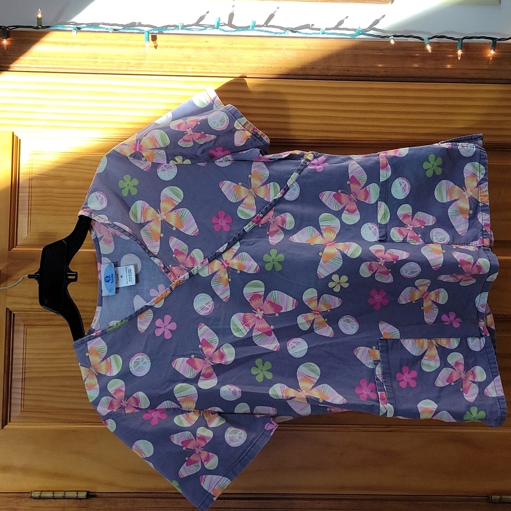 SB Scrubs Multicolor Butterfly Print Top